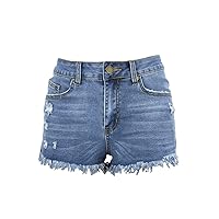 Women's Fringed Denim Shorts Low Rise Holes Raw Hem Jean Short Ripped Cat Whiskers Slimming Summer Short Trousers