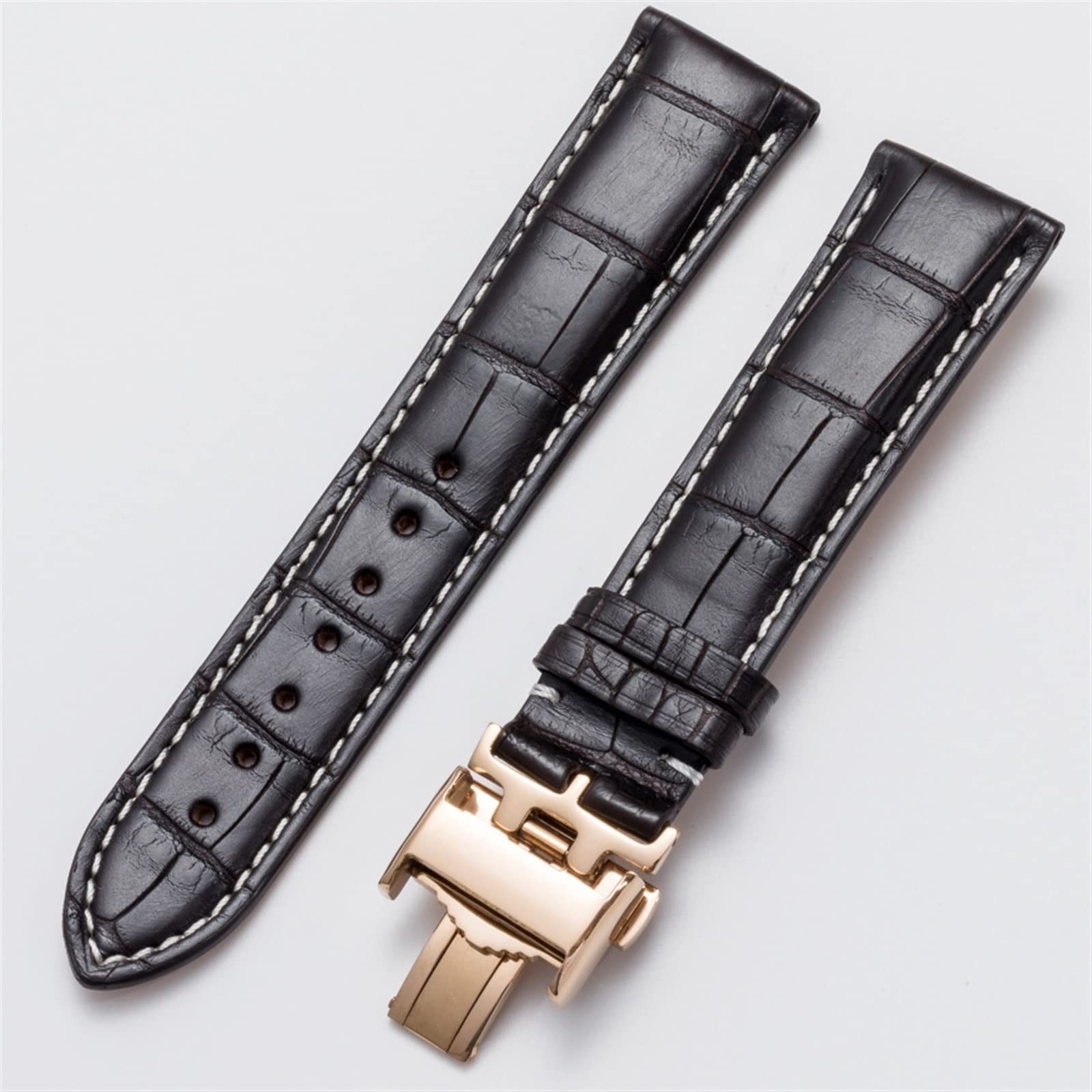 JWTPRO for Longines Original Watch Genuine Leather Strap Male Butterfly Buckle Male and Female Strap (Color : Black-Silver Buckle, Size : 19mm)