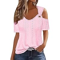Work Tops for Women,Women New V-Neck Off Shoulder Casual Solid Color Short Sleeved Hawaiian Shirts for Women