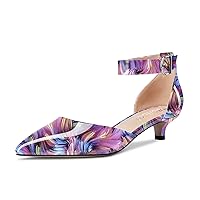 Aachcol Women Kitten Low Heel Ankle Strap Pumps Pointed Toe Sandals Dress Shoes Party Office Wedding 1.5 Inch