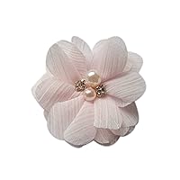 XiXiboutique 20 Chiffon Flower w/Rhinestone Pearl Silk Flower Fabric Flower Hair Flower for Heandbad Craft(Baby Pink)