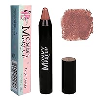 Mommy Makeup Triple Sticks Lipstick & Cream Blush in Bare Babe (A Natural Beige with A Hint of Warm Pink) - Soft & Creamy, Moisturizing Multistick For Lips & Cheeks with Medium Coverage