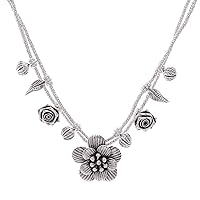 NOVICA Handmade .925 Sterling Silver Pendant Necklace Flower Two Strand Charm Beaded Thailand Leaf Tree 'Seeds of Love'