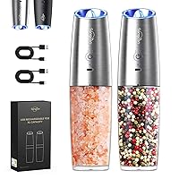 Gravity Electric Salt and Pepper Grinder Set Shaker 𝐔𝐩𝐠𝐫𝐚𝐝𝐞𝐝 Rechargeable 9oz XL Capacity - USB-C No Battery Needed One Hand Operation Adjustable Coarsenes Automatic Mill