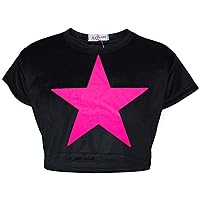 Kids Girls Crop Top Star Print Black Stylish Trendy Fashion T Shirt Top 5-13 Yrs