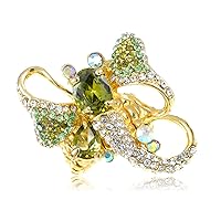Alilang Woman Gold Dragonfly Zircon Stone Peridot Wings Clear Crystal Elastic Adjustable Ring