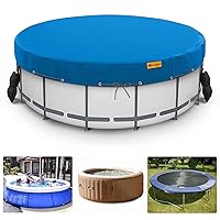 Round Pool Covers, Above Ground Pool Cover for Metal Frame Pools, Swimming Pool Cover Protector with Tie-Down Ropes and Sandbag Increase Stability, UV-Resistant & Tear-Resistant