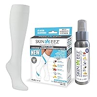 Skineez Skincarewear Medical Grade Compression Socks 10-20mmHg and Replenishing Spray, Firm, Moisuturize & Revitalize Skin, Relieve Foot, Arch, Heel, Calf & Ankle Pain, White, L/XL, 1 Pair, 1 Spray