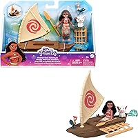 Mattel Disney Princess Moana Small Doll & Boat Playset with Floating Boat Vehicle & 2 Character Friends, from Mattel Disney Movie