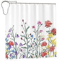 Red Watercolor Floral Shower Curtain，Spring Flower Thick Weighted Shower Curtain with 12 Iron Hooks, Waterproof Washable Fabric Summer Bathroom Decor 72x72 Inch