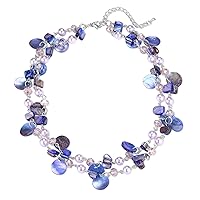 FULU AUTUMN Short Shell Beaded Layered Necklace Silver Pearl Chunky Statement Necklace Turquoise Costume Jewellery for Women Mothers Day Gift