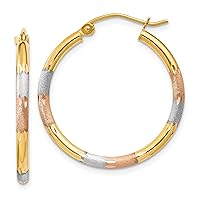 14K Tri-Color Gold 2MM Wide Diamond Cut Earrings