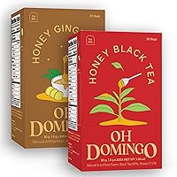 OH DOMINGO Honey Black Tea Honey Ginger Tea Bundle Pack, Individually Wrapped Tea Bags, 20 Count Pack of 2