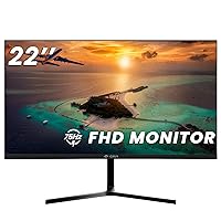 CRUA 22 Inch Monitor, FHD(1920x1080P) 75HZ VA Desktop Computer Monitor, 3 Sides Narrow Bezel 178° Wide Viewing Angle Business Office Display with Eye-Care Technology, VGA&HDMI Port-Black