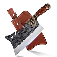 ROCOCO Cleaver Knife Meat Cutting Heavy Duty Bone Butcher Chopper Large Hand Forged Chinese Dragon Viking Cutter for Kitchen Outdoor with Sheath Birthday Father's Day Christmas Gift Men 8.6