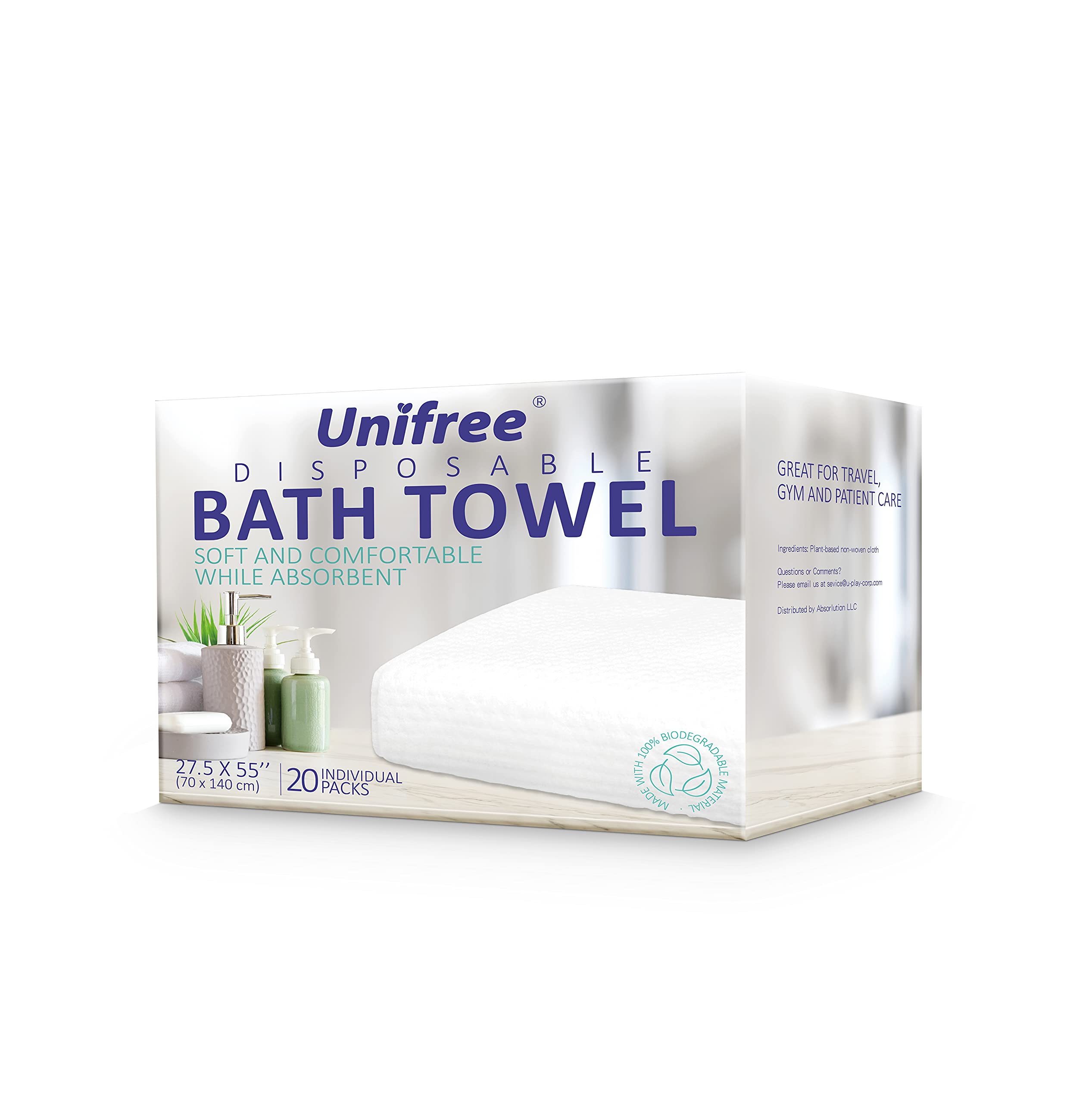 UNIFREE Disposable Bath Towels 丨Camping Towel I Gym Towel I Barber Towel 20 Count, Individually Packed, Large Size 27.5 by 55 inches (27.5“x55”)