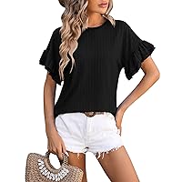 Women's Work Blouses Fashion Round Neck Ruffle Sleeve Loose T-Shirt Solid Colour Casual Top Blouse Work, S-2XL