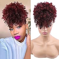ENTRANCED STYLES Drawstring Ponytail with Bangs Afro Puff Ponytail Extensions for Women Short Curly Puff Ponytail with Bangs Clip in Wrap Updo Hairpiece for Women (TBUG)