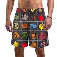 Fruit Collection Quick Dry Swim Trunks Men's Swimwear Bathing Suit Mesh Lining Board Shorts with Pocket, L