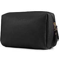 Large Vegan Leather Makeup Bag Zipper Pouch Travel Cosmetic Organizer for Women (Large, Black)