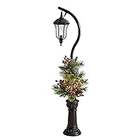 Nearly Natural 5ft. Holiday Decorated Lamp Post with Artificial Christmas Greenery, Berries and 30 LED Lights Indoor Outdoor Patio Porch Decor