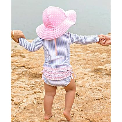 RuffleButts® Baby/Toddler Girls Long Sleeve One Piece Swimsuit with UPF 50+ Sun Protection