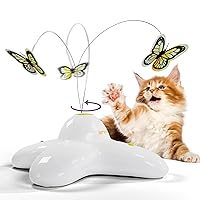 Interactive Cat Toy, White Automatic Butterfly Cat Toy with 2 Replacements, 360 Degree Rotation, Sturdy Interactive Toy, Funny Fluttering Butterfly Toy Electronic for Kitten