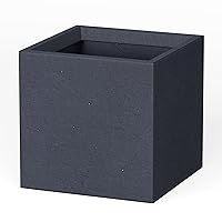 Kante 12 Inch Square Concrete Planter for Outdoor Indoor Home Patio Garden, Large Plant Pot with Drainage Hole and Rubber Plug, Charcoal