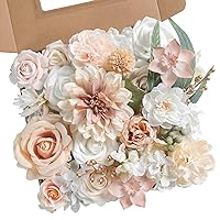 Artificial Flowers Combo Box Set Champagne Fake Flower Leaf Box with Stems for DIY Wedding Bouquets Centerpieces Arch Arrangement Baby Shower Party Home Decorations