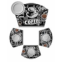 Round Table Placemats Set of 2 Wedge Placemats, Coffee Themed Placemats for Dining Table Set Washable Table Mats for Farmhouse Kitchen Indoor Outdoor Wipe Clean Coffee Beans Tea Cake Casual Time Black