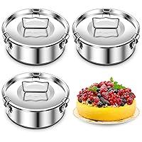 3 Pack Stainless Steel Flan Pan with Lid Stainless Steel Flan Maker Flanera Flan Pan Flan Maker with Lid for Baking Water Bath Steamed Pudding, Silver (8 QT, 8.5 x 3.3 Inch)