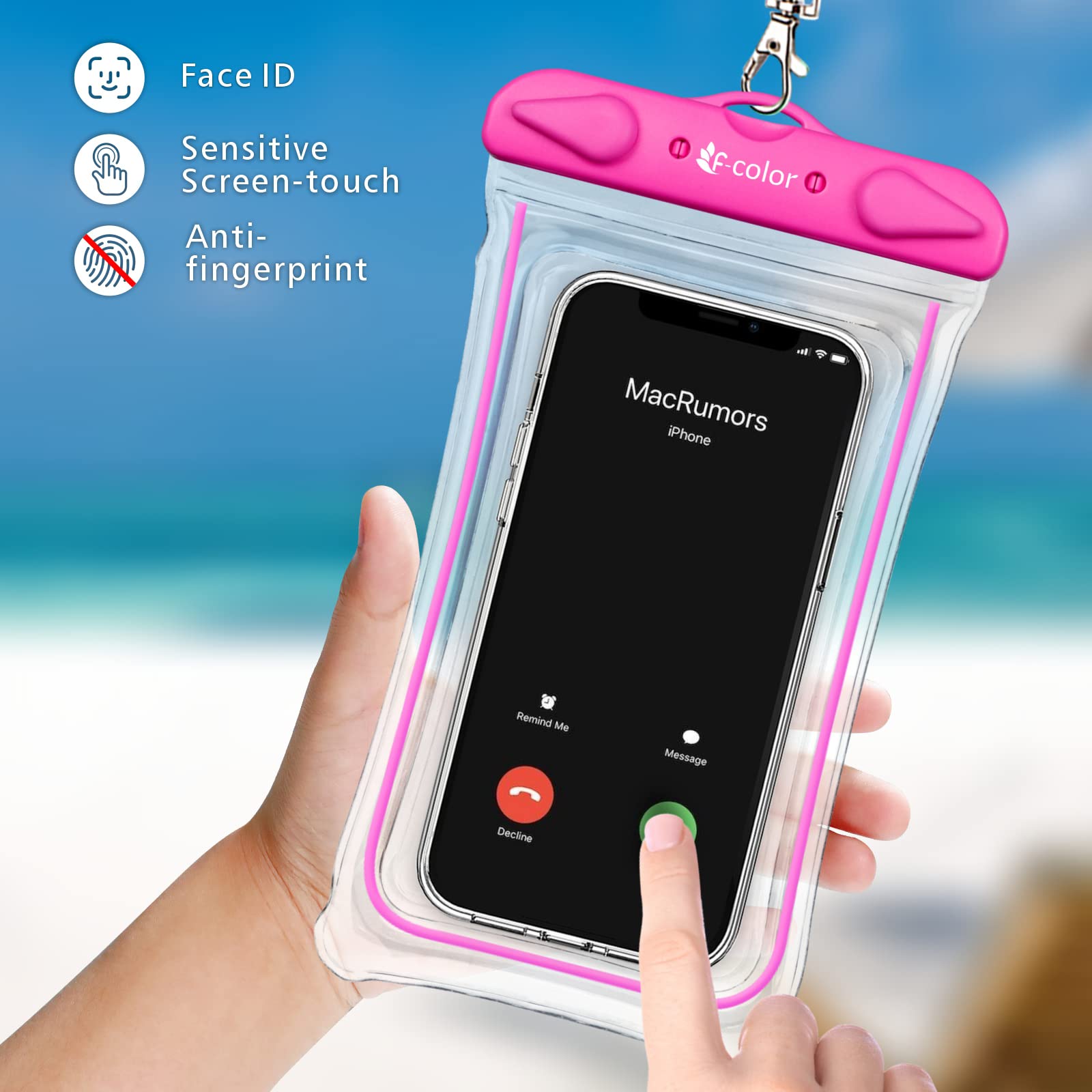 F-color Waterproof Phone Pouch - Waterproof Phone Case - Phone Water Protector Pouch for iPhone 14 13 12 Pro Samsung Galaxy up to 7.2