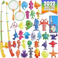 CozyBomB Magnetic Fishing Pool Toys Game for Kids - Water Table Bathtub Kiddie Party Toy with Pole Rod Net Plastic Floating Fish Toddler Color Ocean Sea Animals Gifts Age 3 4 5 6 Year Old
