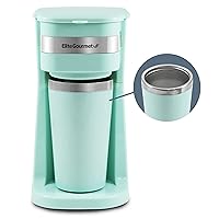 EHC113M Personal Single-Serve Compact Coffee Maker Brewer Includes 14Oz. Stainless Steel Interior Thermal Travel Mug, Compatible with Coffee Grounds, Reusable Filter, Mint