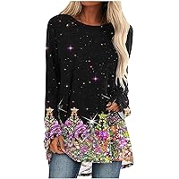 Women's Christmas Shirts Fashion Christmas Tree Printed Long Sleeve Pullover Top Comfy Loose Fit Tunic Tops