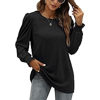 XIEERDUO Womens Long Sleeve Tops 2023 Fall Ruffle Puff Sleeve Cute Tunic Sweatshirts Dressy