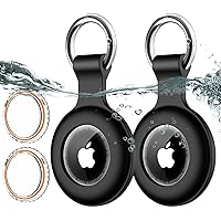 2 Pack,IPX8 Waterproof Airtag Holder [PC+Silicone] with Air Tag Keychain for Apple Air Tags,Full Body Shockproof [Anti-Scratch] Air-Tags GPS Item Finders Case for Pets,Bags,Kids,Keys,Luggage-Black