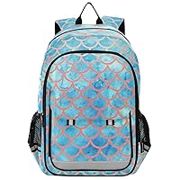 ALAZA Mermaid Scales Watercolor Gold Fish Scales Blue Summer Scales Casual Backpack Bag Travel Knapsack Bags