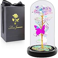 Mothers Day Rose Gifts for Mom, Birthday Gifts for Women,Presents Mom Girlfriend Wife Sister Mother Day Flowers Gifts, I Love You Gifts for Her, Galaxy Rainbow Light Up Rose in A Glass Dome