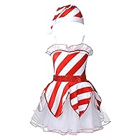Kids Girls Christmas Mrs. Claus Costume Striped Candy Cane Princess Tutu Dress Xmas Dance Party Dress up