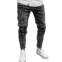 Andongnywell Men's Distressed Jeans Ripped Destroyed Jeans Straight Leg Knee Holes Denim Pants Trousers