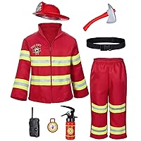 Kid's Fireman Firefighter Costume Toys with Complete Accessories for Boys and Girls Birthday Halloween Party Dress Up Red 3T