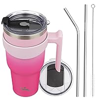 40oz Tumbler with Handle and 2 Straw 2 Lid, Insulated Water Bottle Stainless Steel Vacuum Cup Reusable Travel Mug, Sakura