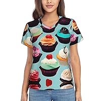 Colorful Cupcakes Women's T-Shirts Collection,Classic V-Neck, Flowy Tops and Blouses, Short Sleeve Summer Shirts,Most Women