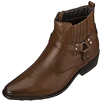 CALTO Men's Invisible Height Increasing Elevator Shoes - Premium Leather Cowboy Zipper Boots - 3.3 Inches Taller