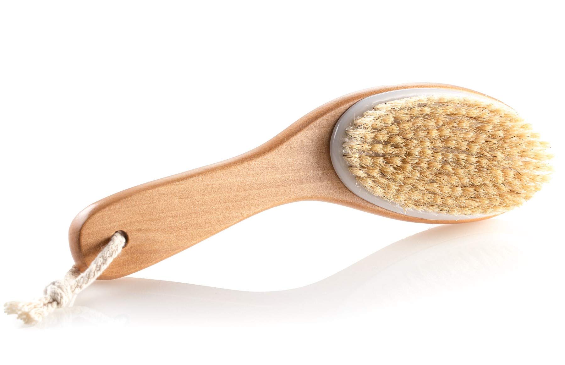100% Natural Boar Bristle Body Brush with Contoured Wooden Handle by TOUCH ME