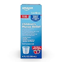 Amazon Basic Care Children's Mucus Relief Multi-Symptom Cold, Mixed Berry Flavor; Cough Suppressant, Expectorant and Nasal Decongestant, 4 Fluid Ounces