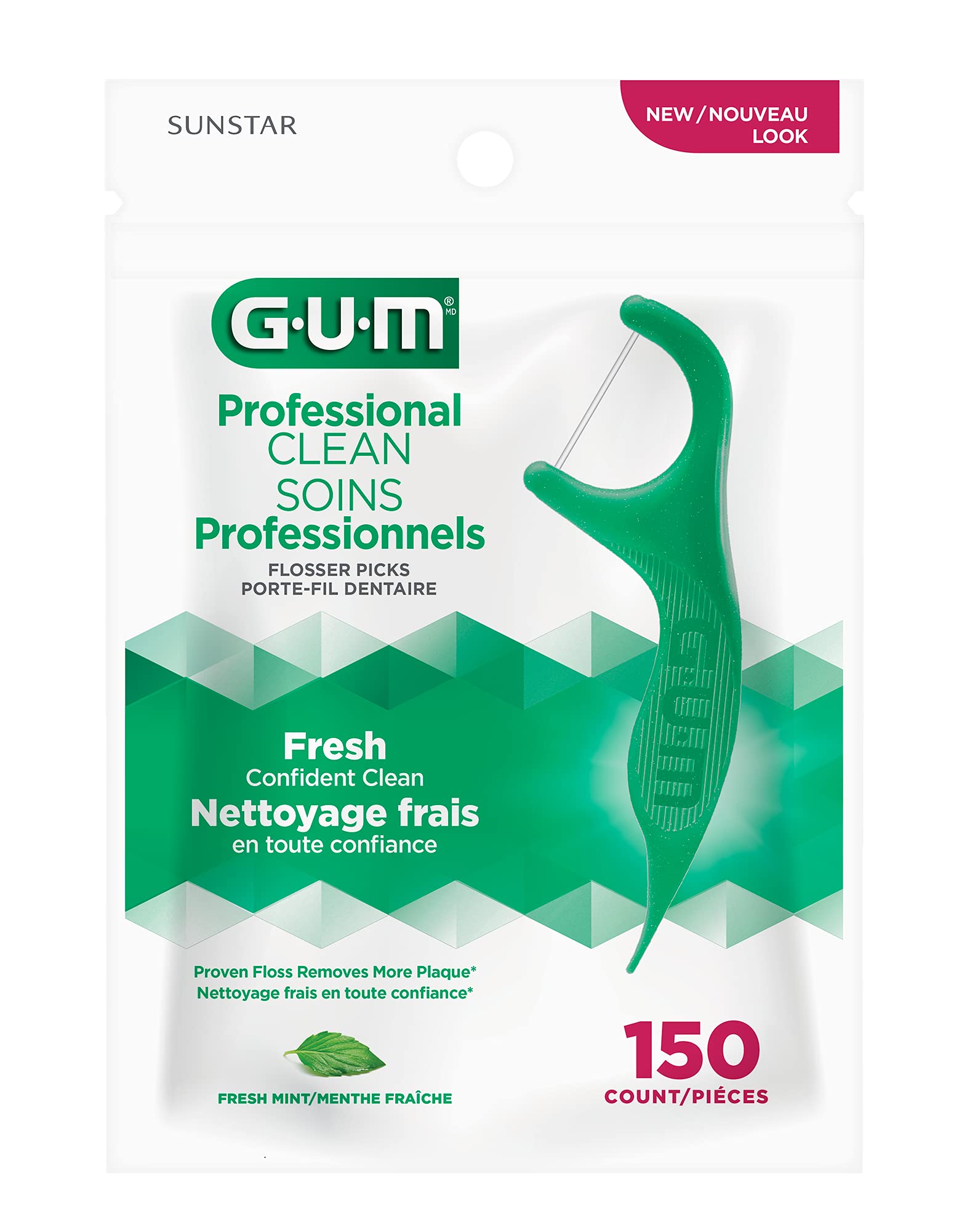 GUM-889DD Professional Clean Flossers Extra Strong Flosser Pick, Fresh Mint, 150 Count