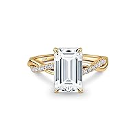 ISAAC WOLF Petite Twisted Vine Emerald Cut 4.30 Carat VVS1 Moissanite Diamond Ring in 10k Solid White, Yellow OR Rose GOLD