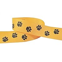 Q-YO Paw Prints Ribbon for Crafts-High School Spirit Grosgrain Ribbon for Breast Cancer Awareness Products, Gift Wrapping, Cheer Bows, Pony Streamers (10yd-(2x5yd) 7/8